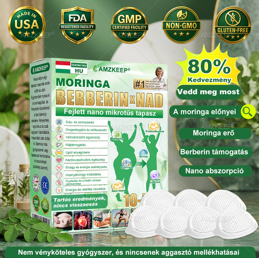 🎊Utolsó esély! Ne hagyd ki ezt a lehetőséget, 50% kedvezménnyel! | AMZKEEP® Moringa · Berberin × NAD+ 10 az 1-ben fejlett nano mikrotűs tapasz